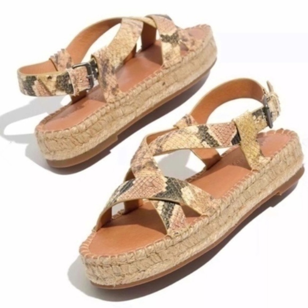 Madewell Snake Print Espadrille Platform Sandals - Beige/Tan/Black - Picture 2 of 13